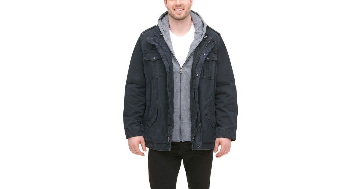 Levi's Mens Washed Cotton Hooded Military Jacket in Black for Men Lyst