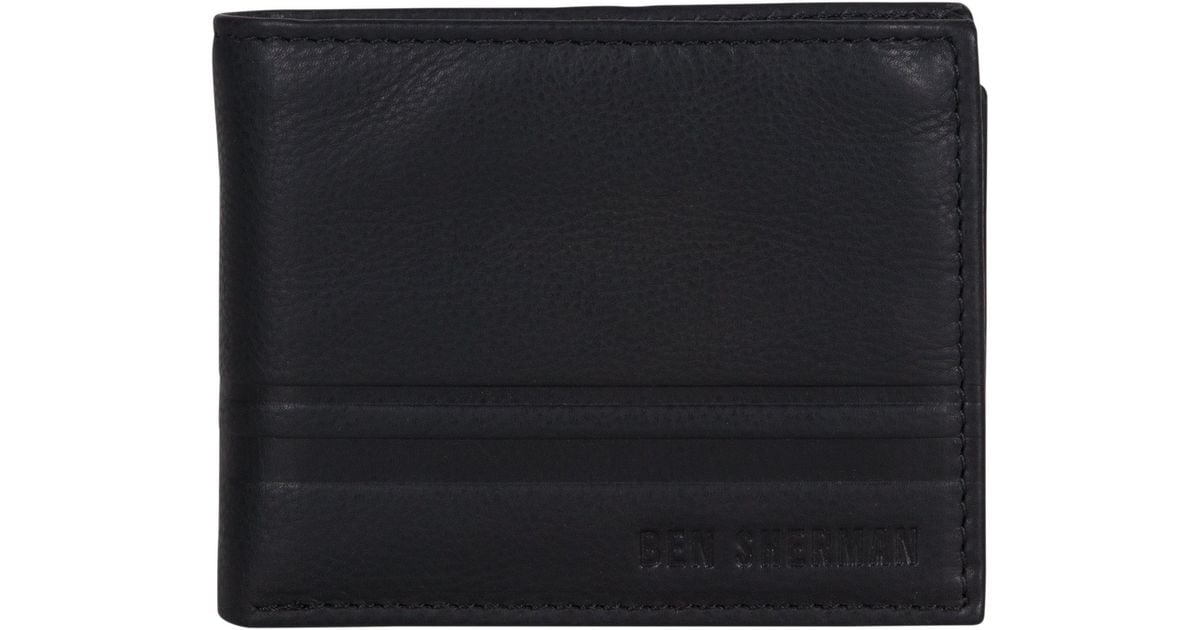 Ben Sherman Mens Leather Nine Pocket Passcase Wallet with Id Window RFID Black