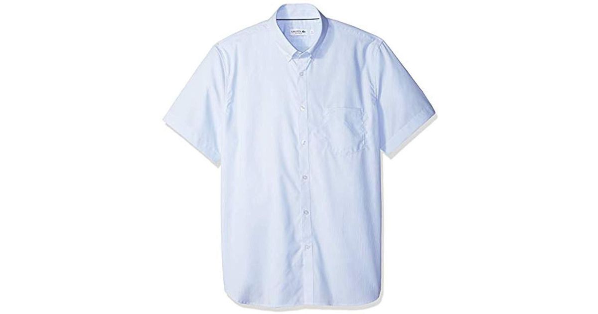 Sky button down cotton Lacoste Short Sleeve Shirt in Hemisphere Blue