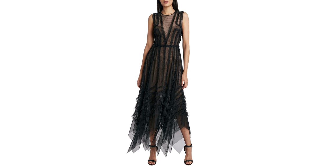 BCBGMAXAZRIA Synthetic Fit And Flare Evening Dress With Asymmetrical ...
