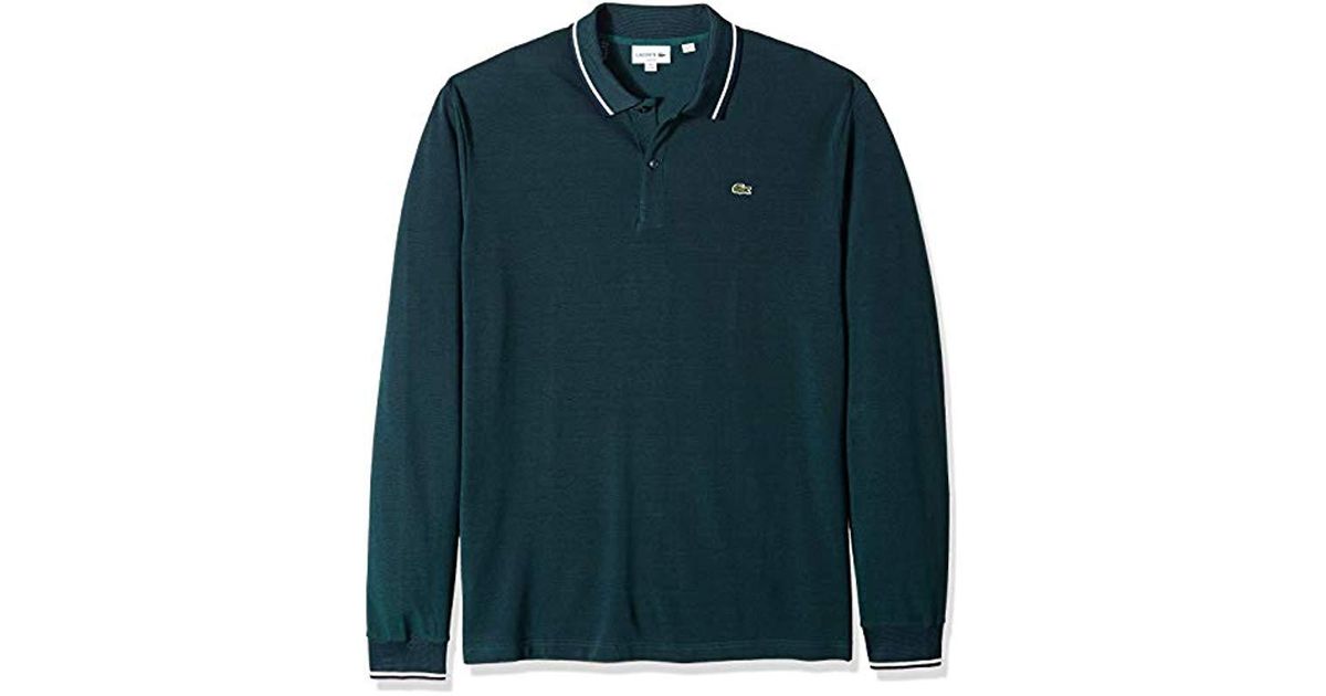 Lacoste Mens Long Sleeve Semi Fancy Slim Fit Pique Caviar Polo