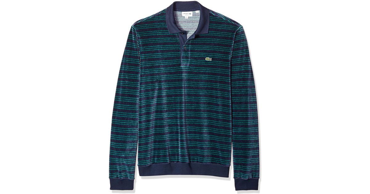 Lacoste Long Sleeve Relaxed Fit Striped Velour Polo in Blue for Men | Lyst