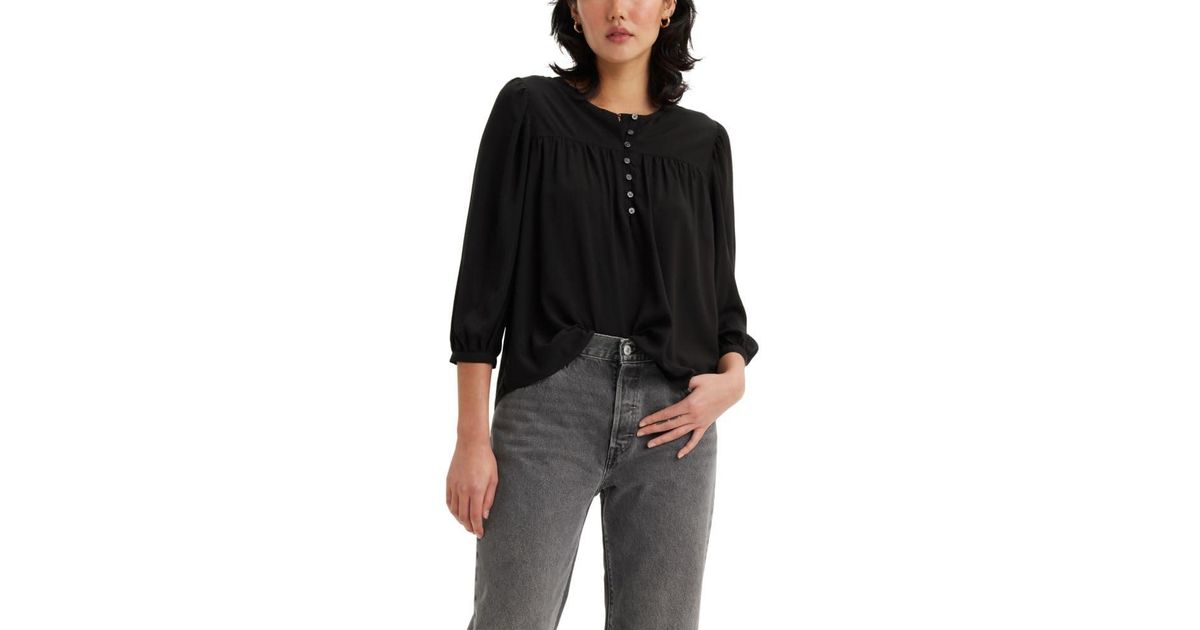 Levi's Halsey 3/4 Sleeve Blouse, in Black Lyst