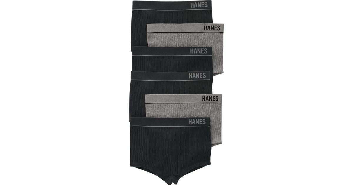 Hanes Originals Seamless Stretchy Ribbed Boyfit Panties in Black