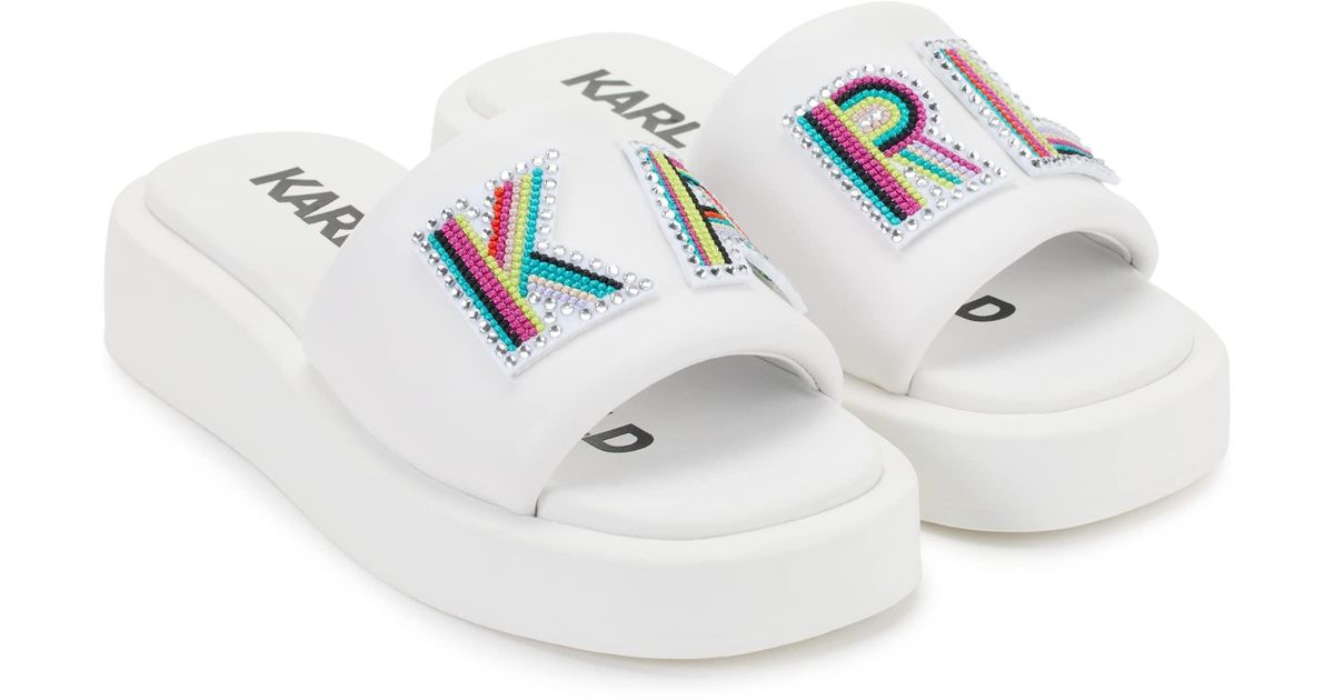 Karl Prim Karl Lagerfeld Paris Opal Embellished Platform Slide Sandal in White | Lyst