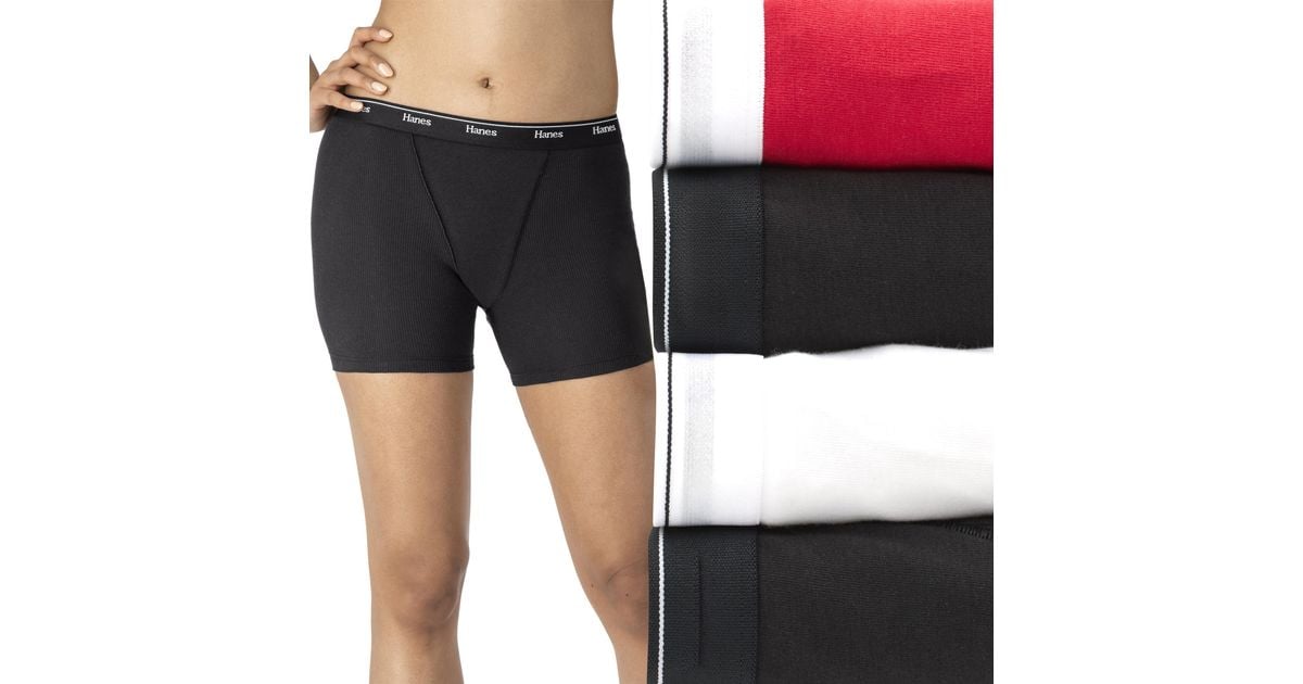 Hanes Originals Midthigh Boxer Brief Pack in Black Lyst