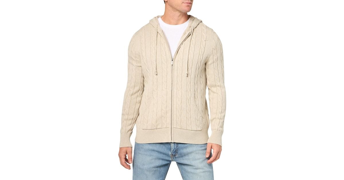 Brooks Brothers Cotton Cable Knit Full Zip Hoodie Sweater in