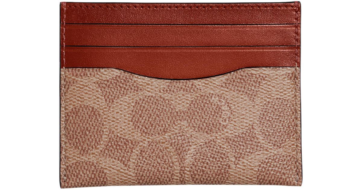 COACH Flat Card Case In Signature in Brown Lyst