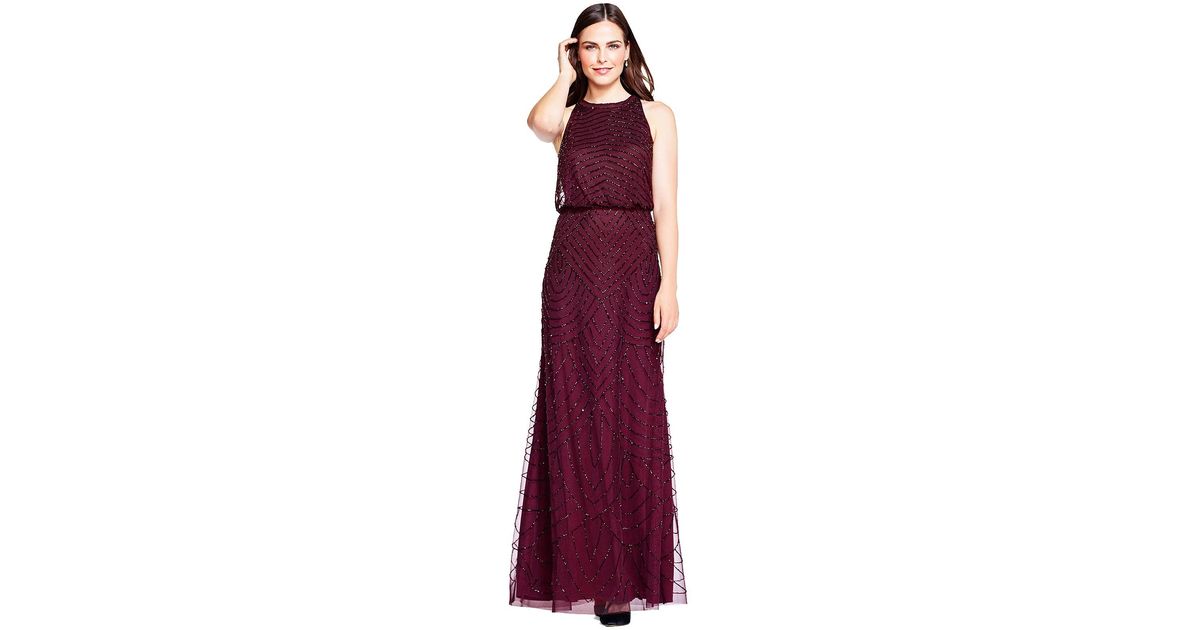Adrianna Papell Art Deco Beaded Blouson Dress With Halter Neckline in  Purple | Lyst
