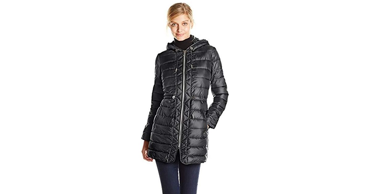 kenneth cole women's packable puffer coat with cinch waist