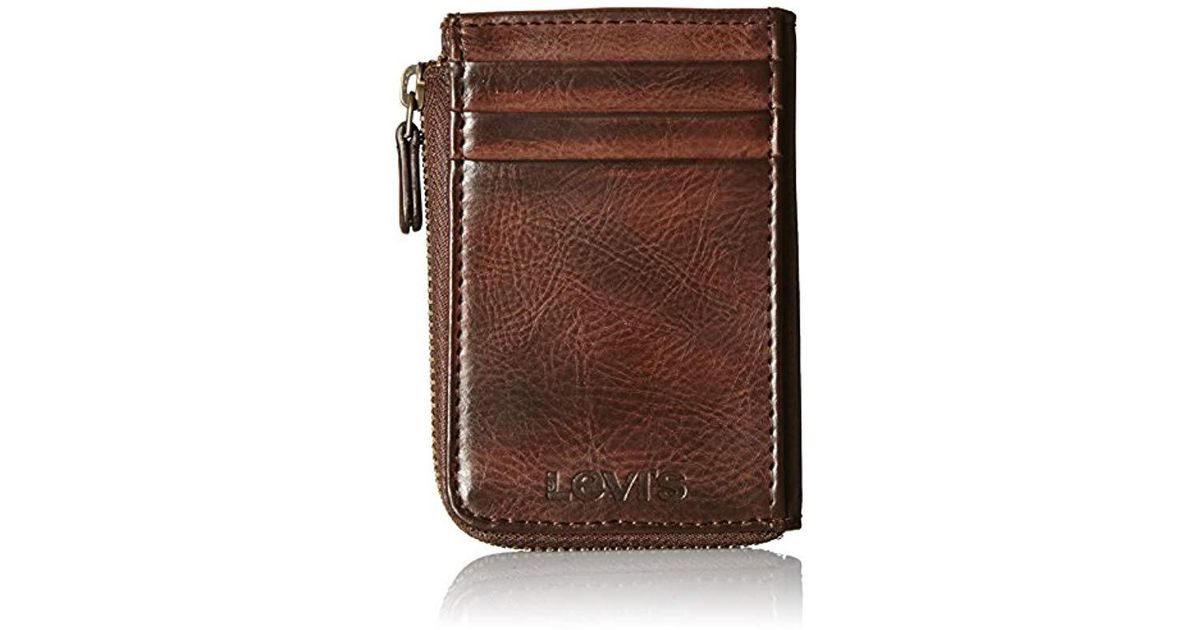 Levi's Leather Half Zip Card Holder Wallet in Brown for Men - Lyst