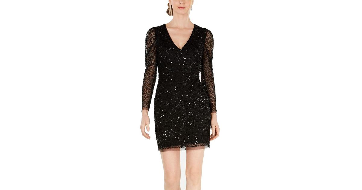 Adrianna Papell Sequin Dress With Ruched Long Sleeves in Black - Save 10% -  Lyst