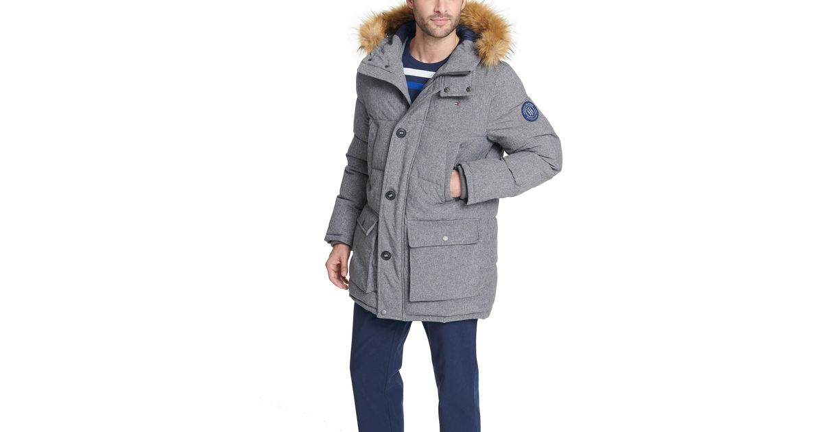 tommy hilfiger men's arctic cloth full length quilted snorkel jacket