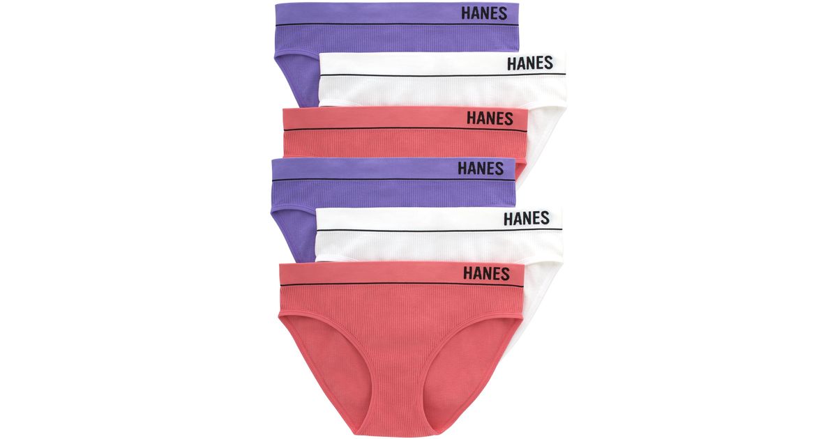 Hanes Originals Seamless Stretch Rib Bikini Panties Pack in Red Lyst