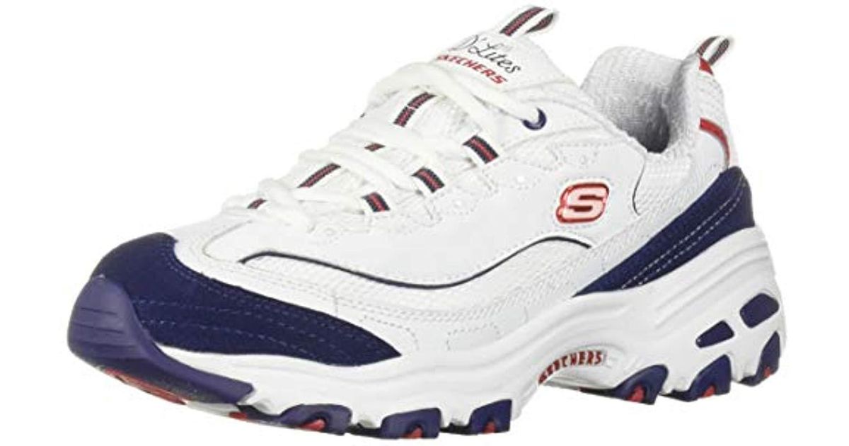 Skechers Leather D'lites March Forward Trainers in White Navy Red ...