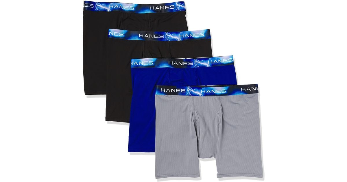 Hanes Synthetic Sport Xtemp Ultra Lightweight Long Leg Boxer Brief 4pack in Blue for Men Lyst