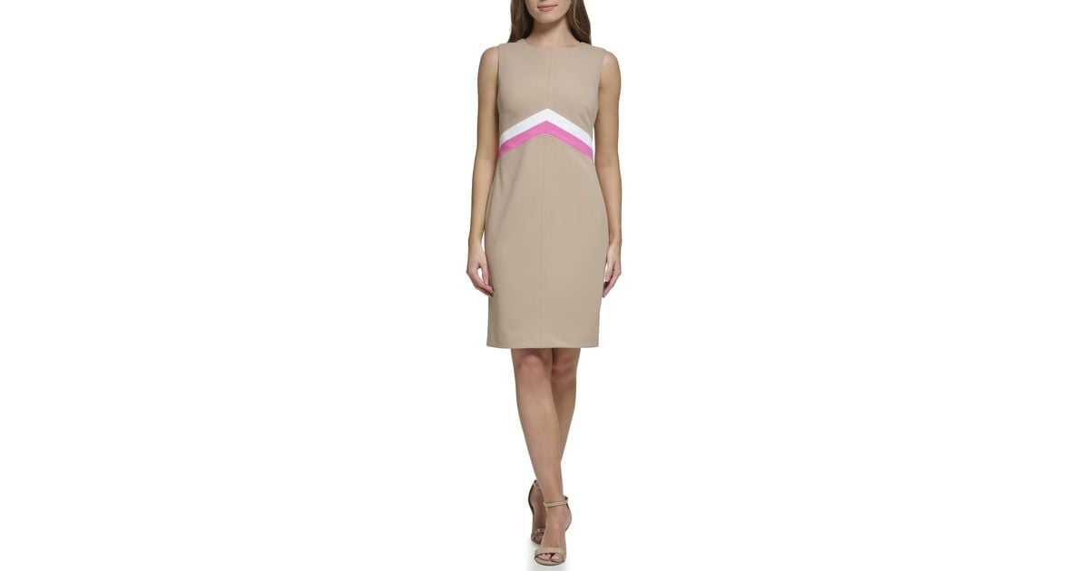 Tommy Hilfiger Scuba Crepe Sheath Dress in Natural Lyst