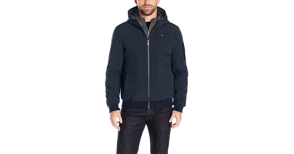 Tommy Hilfiger Mens Soft Shell Fashion Bomber with Contrast Bib and Hood Tommy Hilfiger Men's Outerwear 155AP223