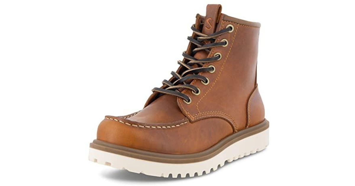 Ecco Staker Moc Toe Tie Fashion Boot in Brown | Lyst