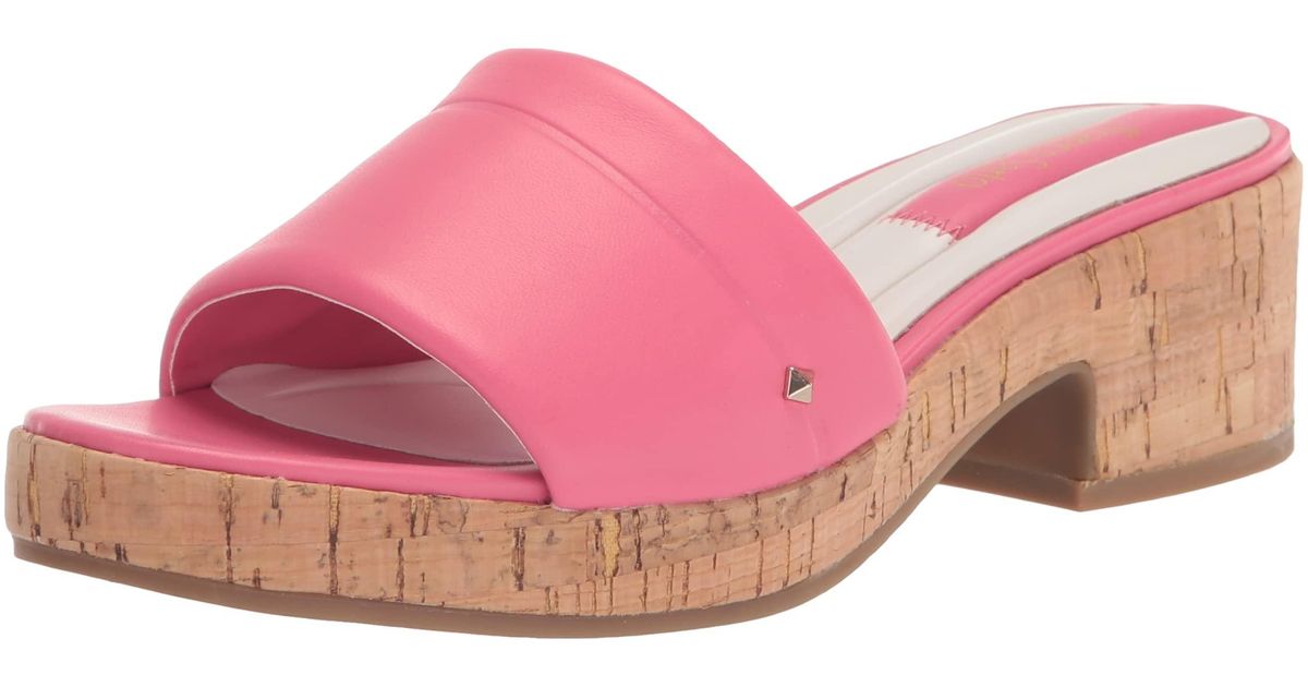 Franco Sarto Leather Pony Slide Sandal in Pink | Lyst
