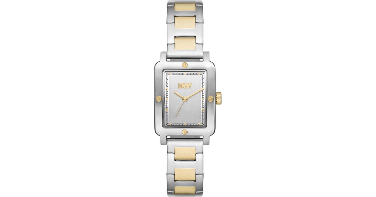 DKNY City Rivet Threehand Silver And Gold Twotone Stainless Steel