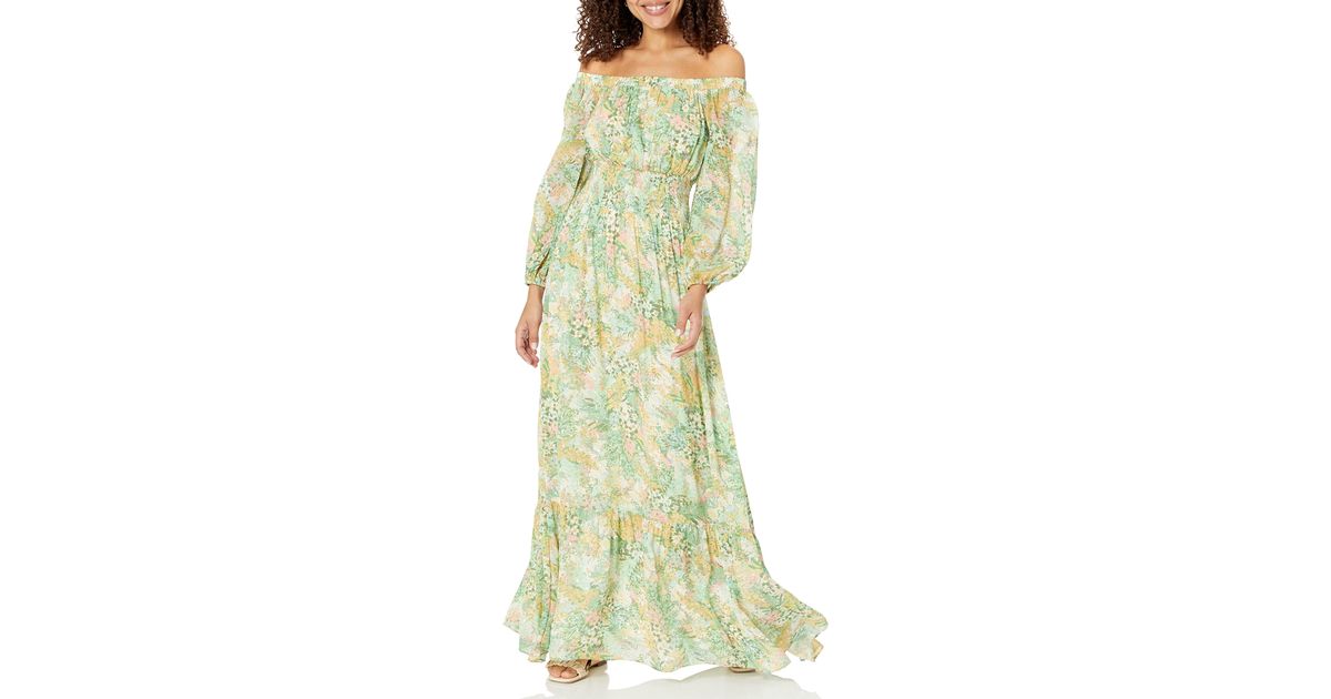 Shoshanna Sacha Off The Shoulder Tiered Printed Maxi Dress in Yellow | Lyst