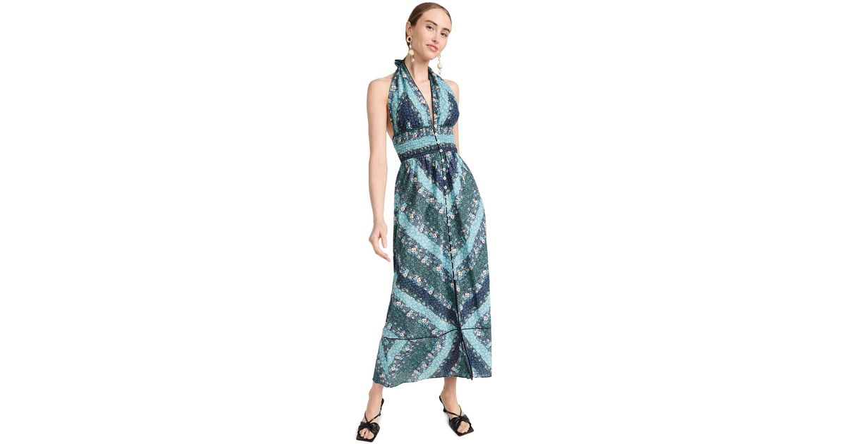 Shoshanna Smocked Halter Midi Dress in Blue | Lyst