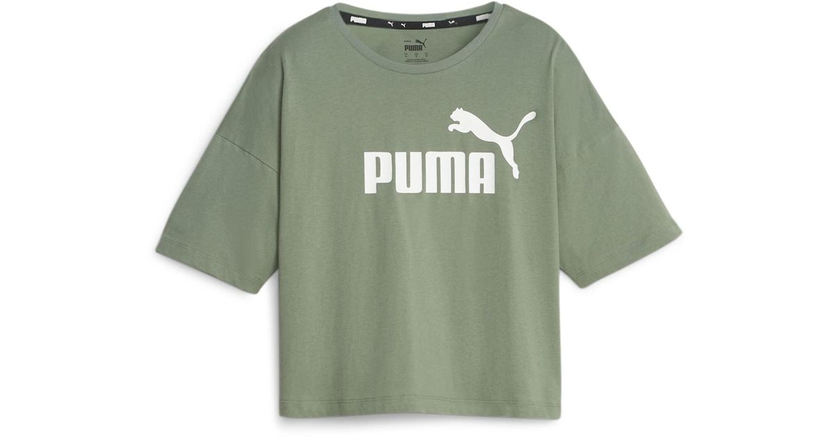 PUMA Essentials Cropped Logo Tee in Green | Lyst