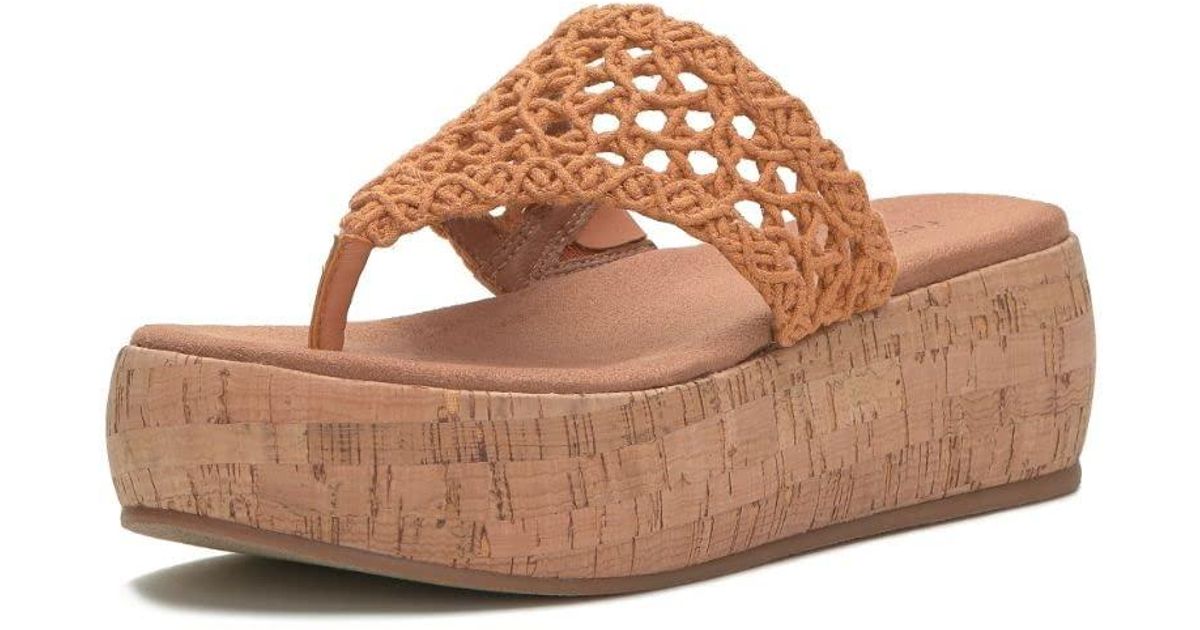 Lucky Brand Jaslene Platform Thong Sandal Wedge in Brown | Lyst