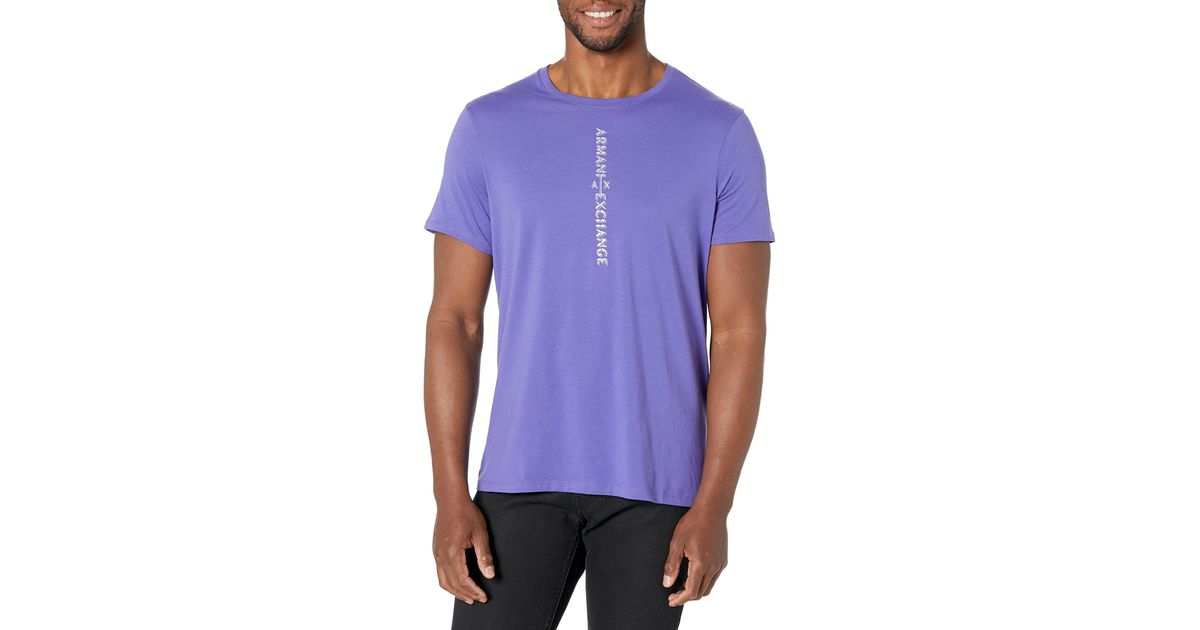 Armani Exchange Cotton Verticl Texture Logo Pim Tshirt in Purple for