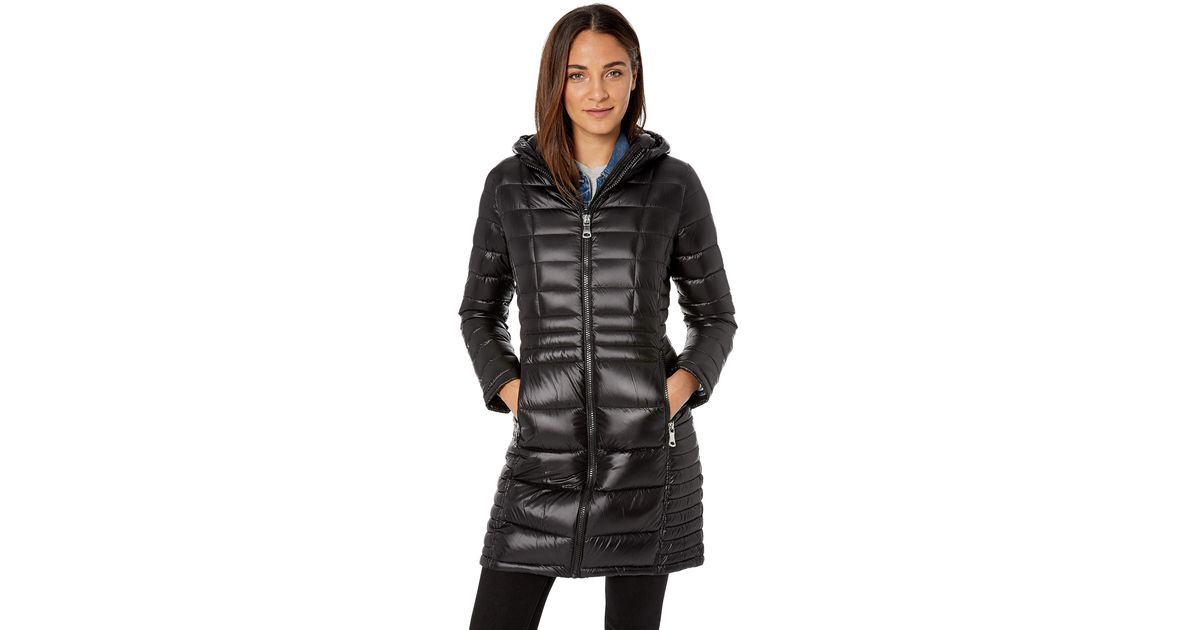 calvin klein women's long packable down jacket with attached hood