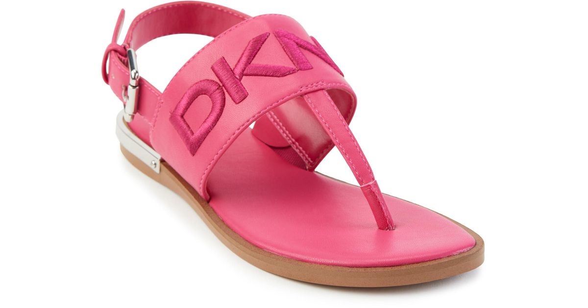 DKNY Flat Buckled Sling Back Logo Sandal Heeled in Pink | Lyst