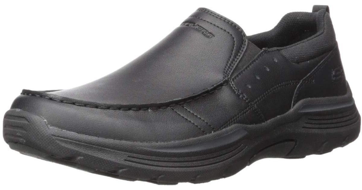 Skechers Expended-seveno Leather Slip On Moccasin in Black for Men | Lyst