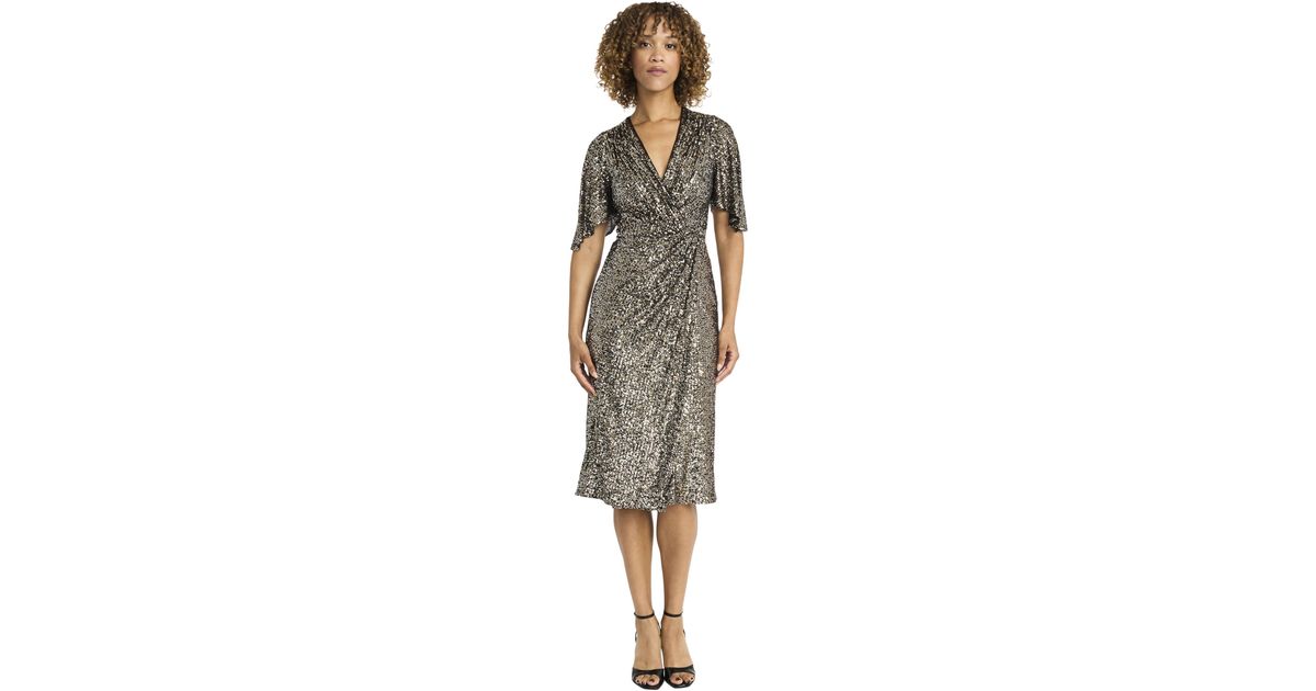Maggy London Elegant Wrap Knee-length Flutter Sleeve V-neck