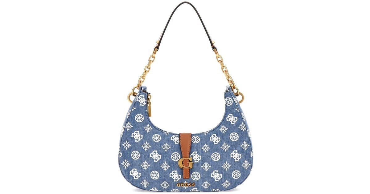 Guess Kuba Top Zip Shoulder Bag Denim Logo Shoulder Handbags in Blue Lyst