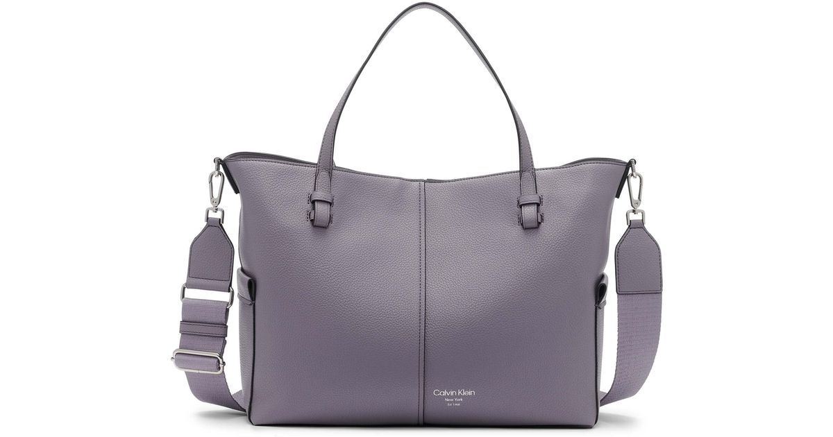 Calvin Klein Leather Myra 2 In 1 Organizational Tote in Gray Lyst