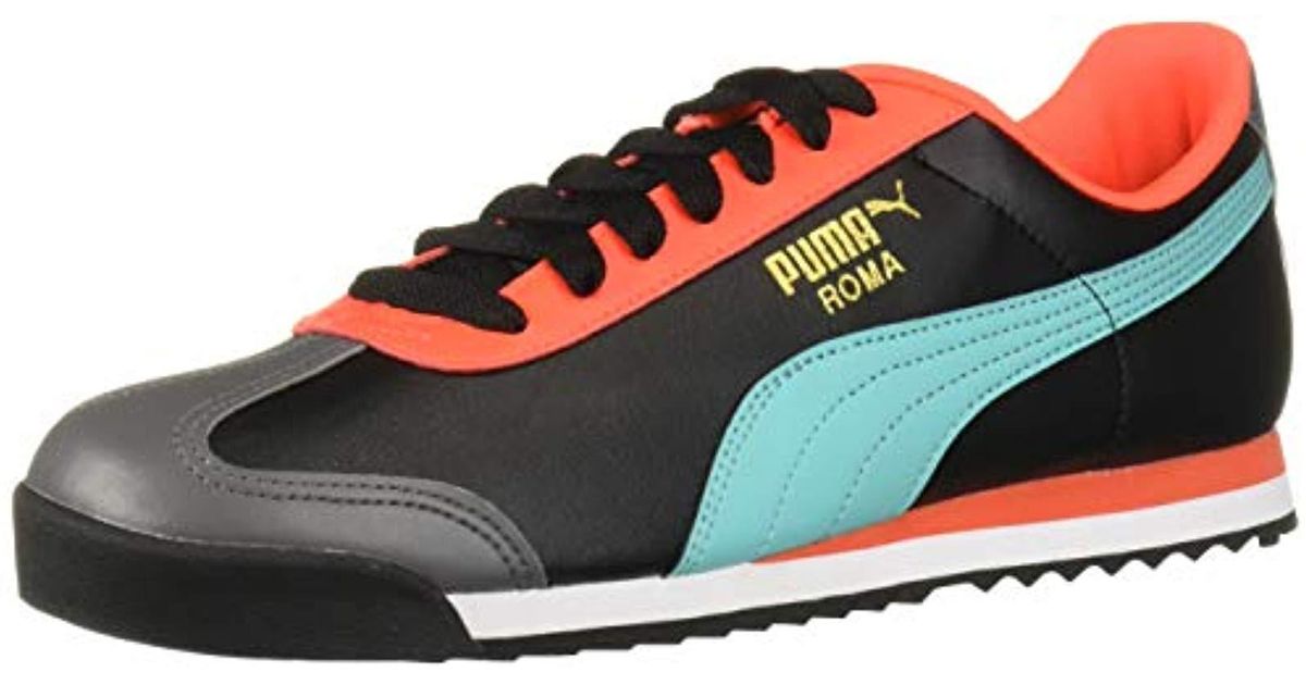 PUMA Leather Roma Basic Sneaker, Blackblue Turquoise, 7.5 M Us Save