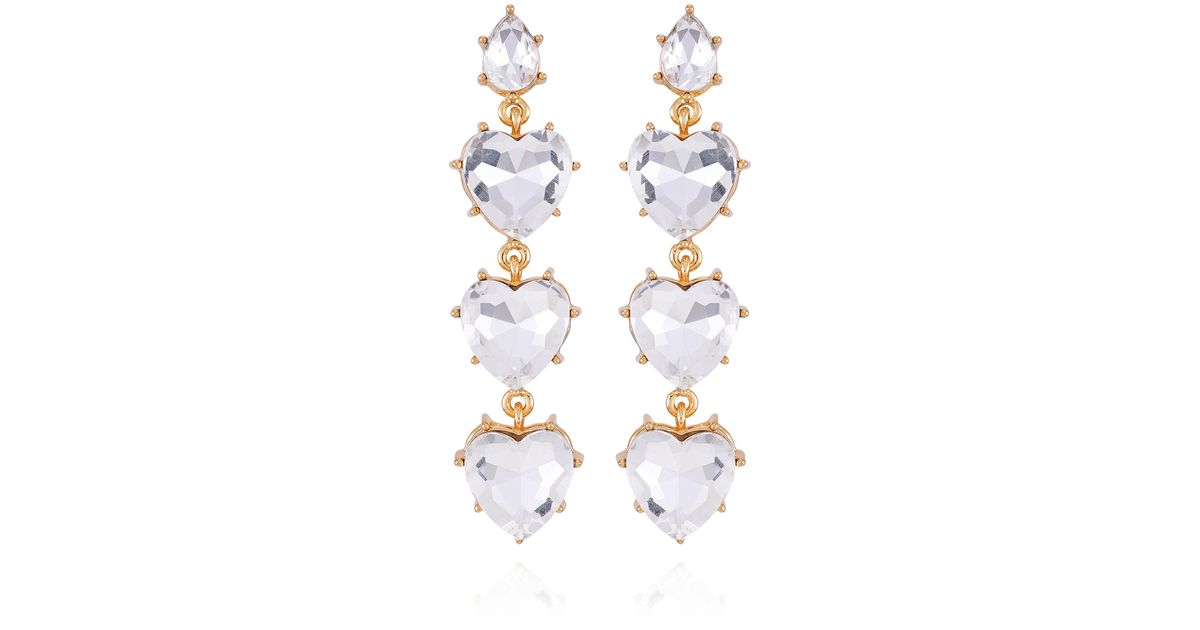 Guess Goldtone Clear Glass Stone Heart Dangle Earrings in White Lyst
