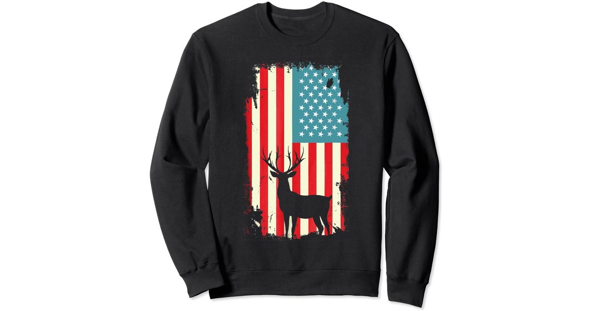 Caterpillar American Deer Hunter Patriotic Usa Flag For Sweatshirt in