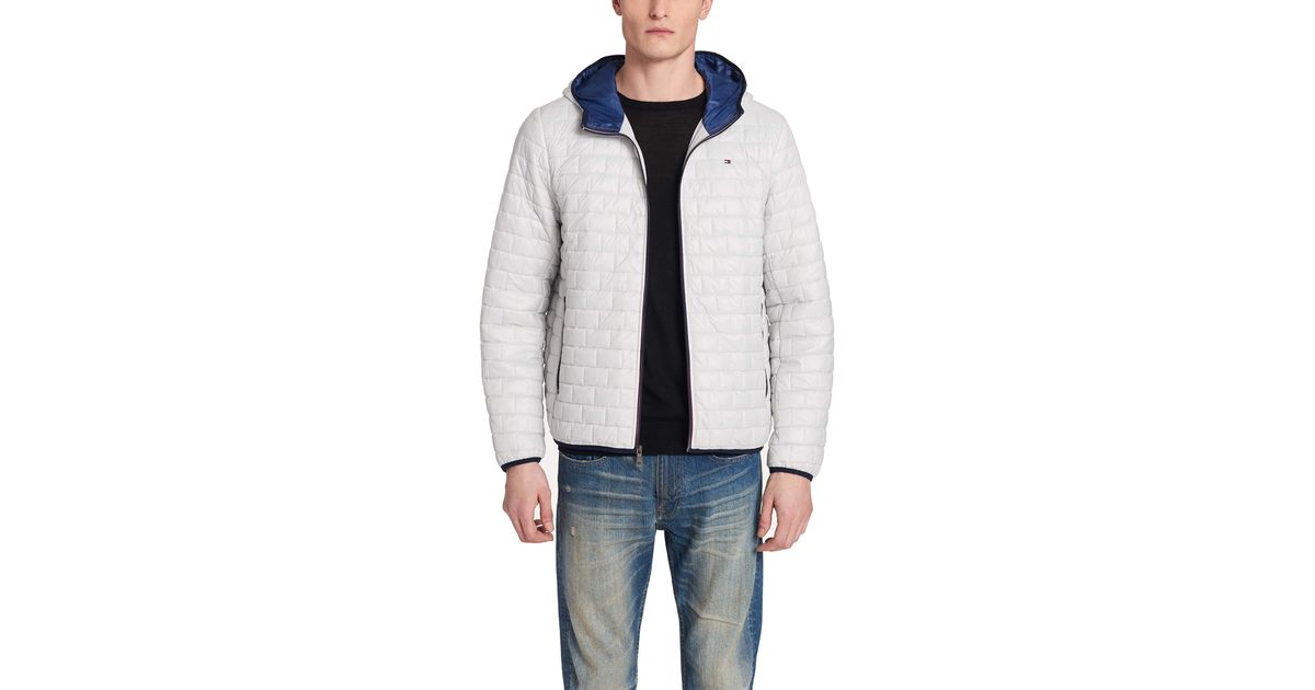 tommy hilfiger men's sweaterweight ultra loft hooded packable puffer jacket