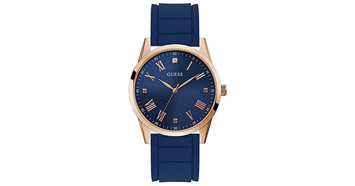 Guess Rose Goldtone Silicone Watch in Blue/Rose GoldTone (Blue) for