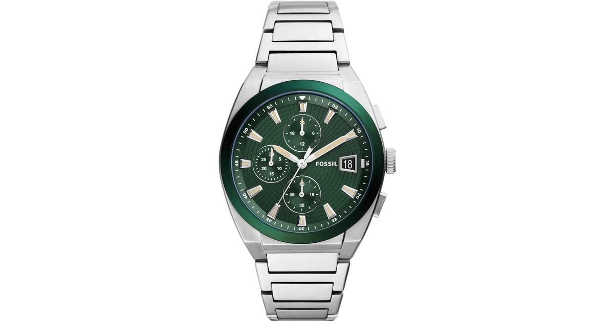 Fossil Everett Quartz Stainless Steel Chronograph Watch in Silver/Green