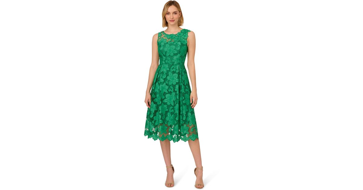 Adrianna Papell Lace Boat Neck Midi Dress in Green Lyst
