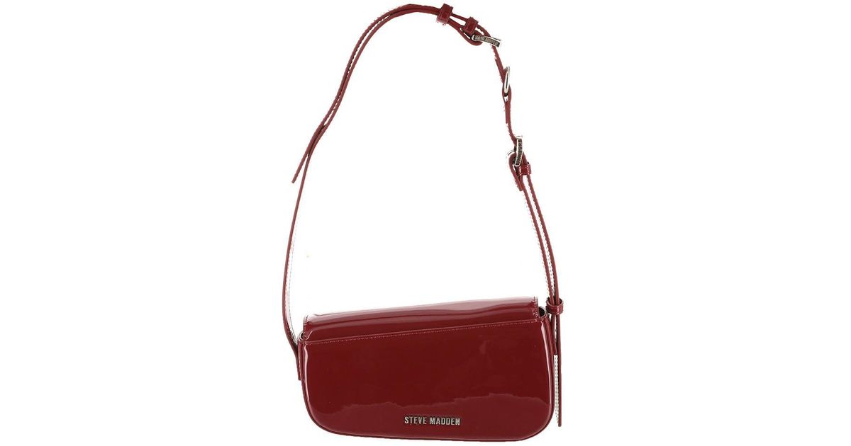 Steve Madden Women's Carrie Patent Shoulder Bag - Asymmetrical Flap Bag With Adjustable Strap