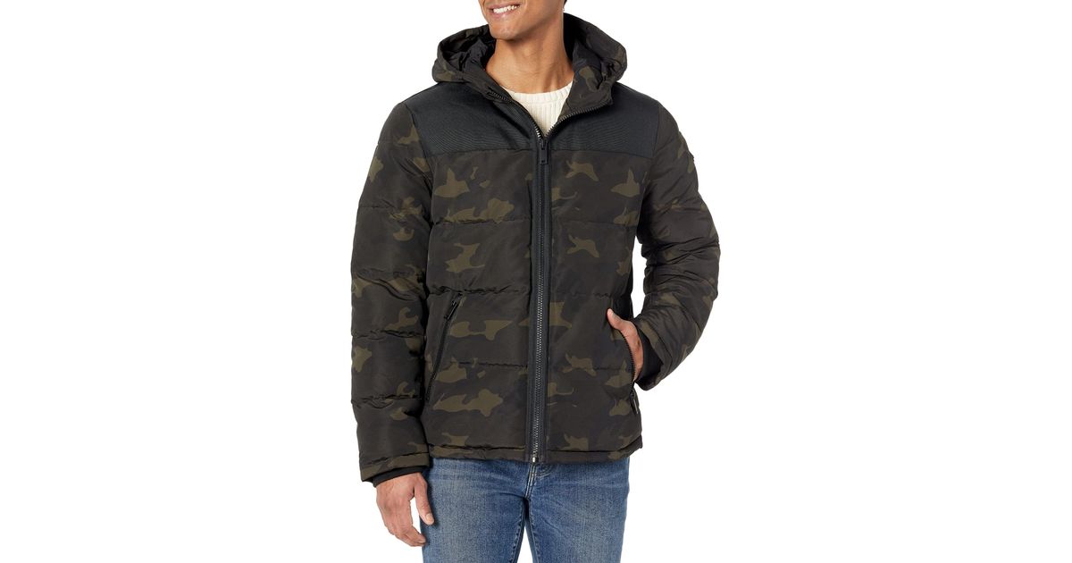 DKNY Shawn Quilted Mixed Media Hooded Puffer Jacket in Black for Men Lyst