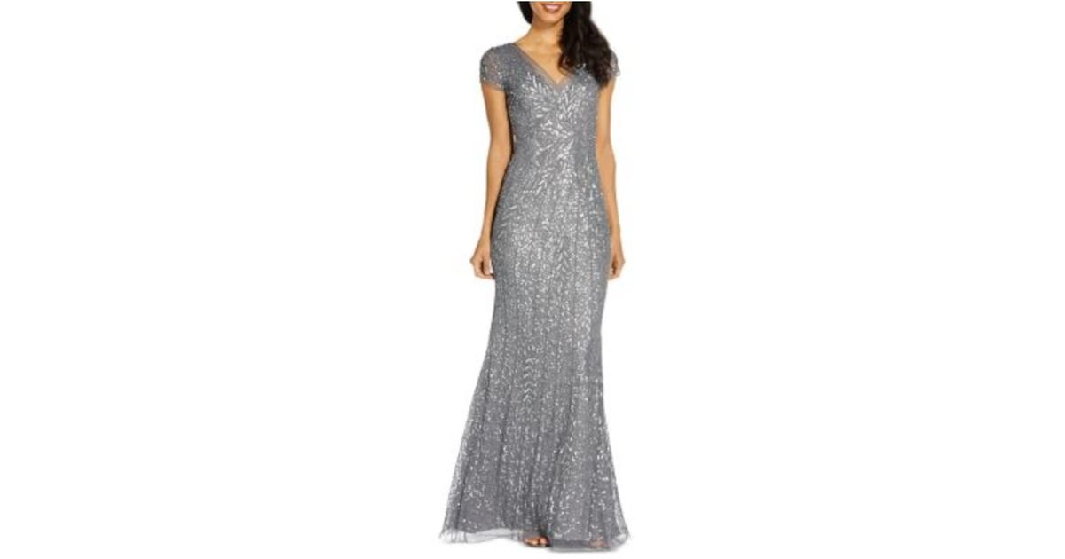 Adrianna Papell Beaded Mermaid Gown Grey in Gray Lyst