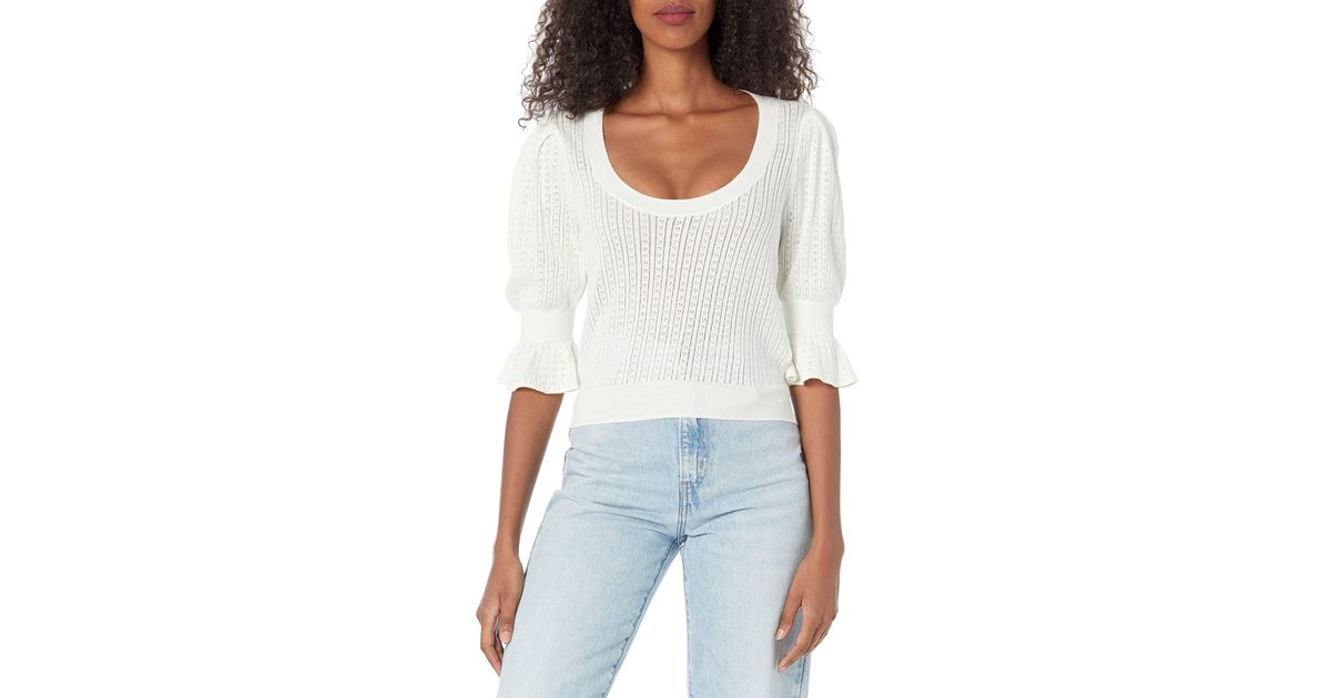 PAIGE Magnolia Sweater Scoop Neckline Elbow Length Puff Sleeve In Ivory 