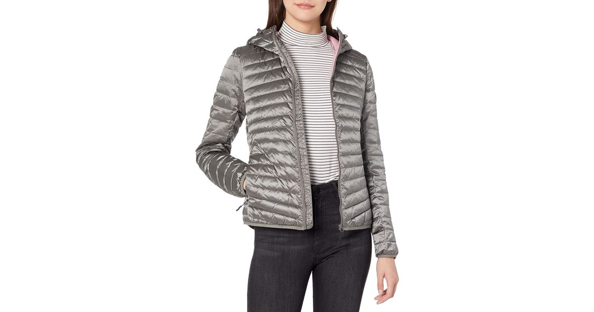 superdry womens core down hooded jacket comet silver