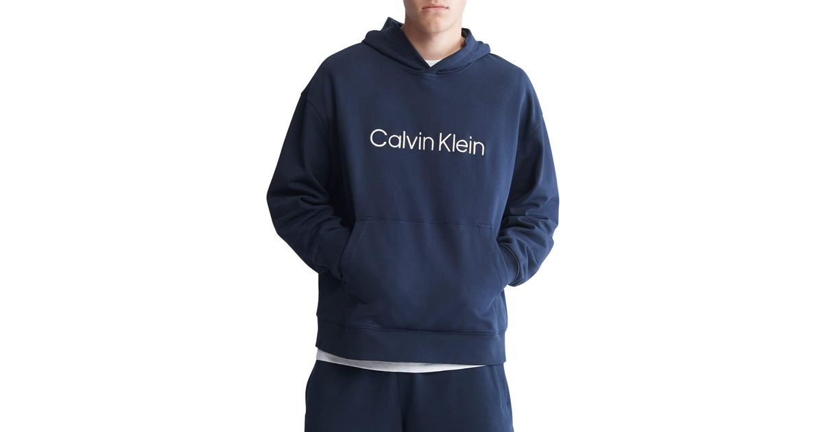 Calvin Klein Cotton Relaxed Fit Logo French Terry Hoodie in Dark ...