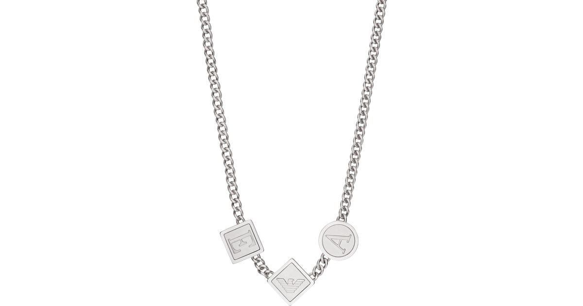 Emporio Armani Silver Stainless Steel Station Necklace in Metallic for ...